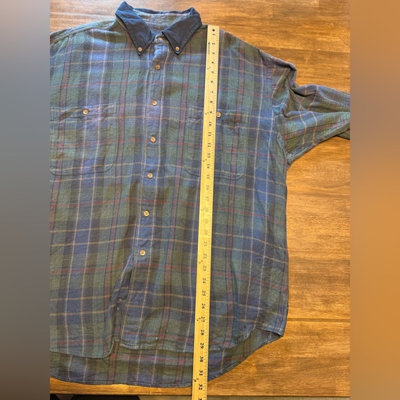 Ruff Hewn Button Up Long Sleeve Flannel Men’s SZ XL Collared Green Blue Pockets - Picture 9 of 9
